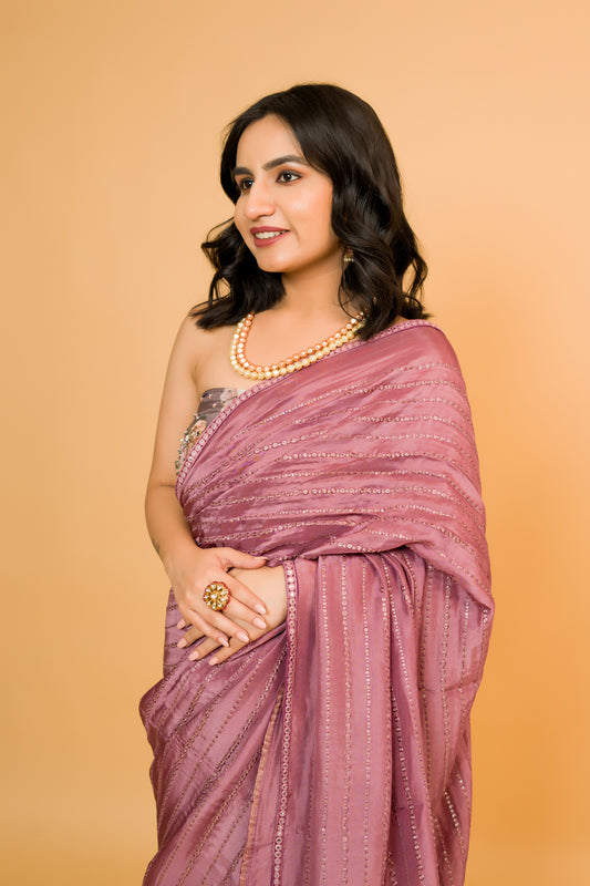 Dreamy Lavender Viscose Crepe Saree