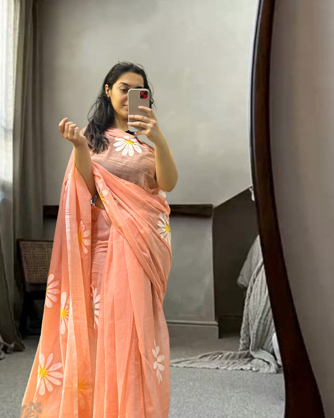 Peachy Pure Mul Cotton Saree