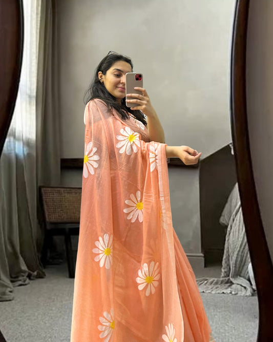 Peachy Pure Mul Cotton Saree