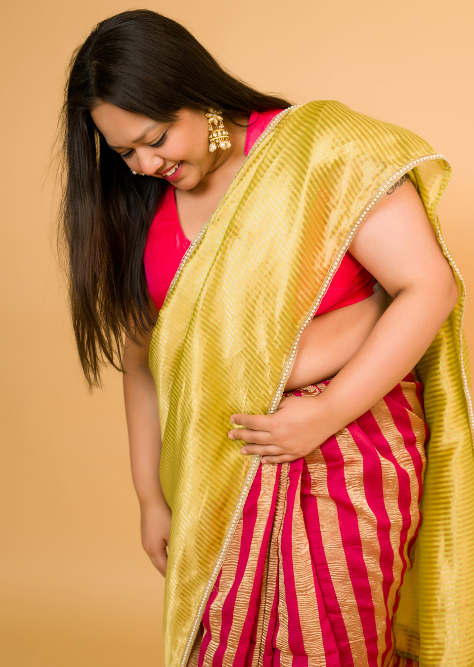 Strawberry Pure Tissue Saree