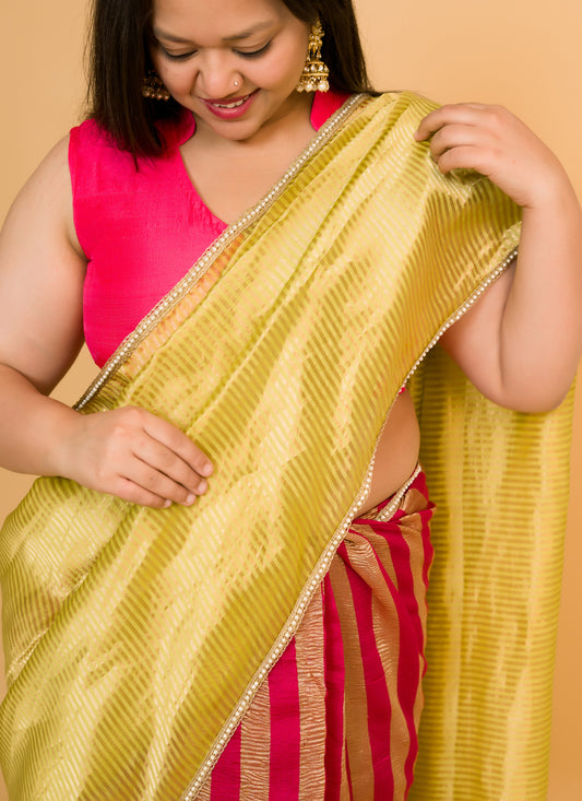 Strawberry Pure Tissue Saree